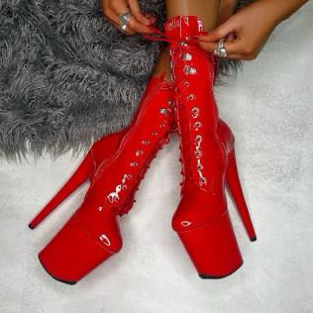 Hella Heels 8" LipKit Boot Red Cherry Pie Size 9